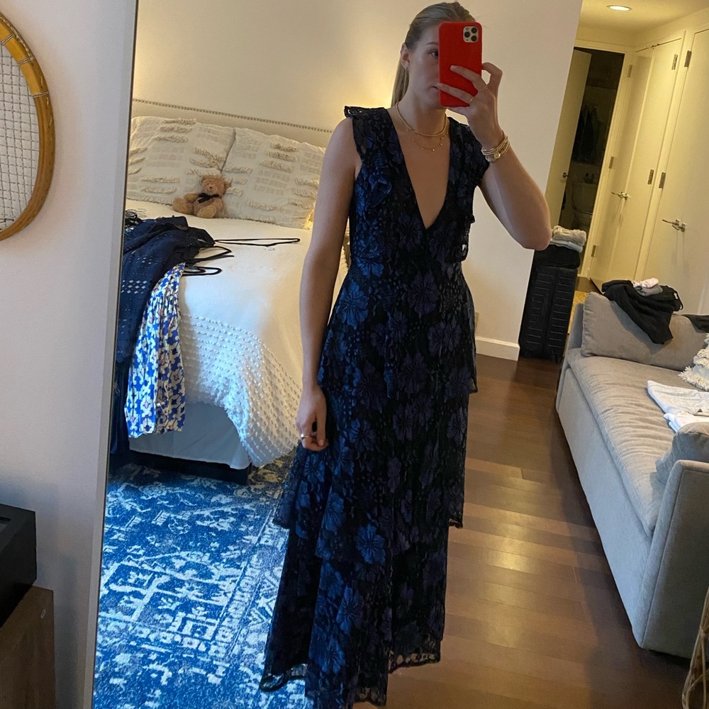 Navy lace long gown